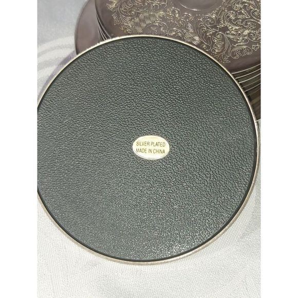 Vintage Beautiful Silver Plated Set-Of-Six Drinking Glass Coasters With Stand - Picture 4 of 7